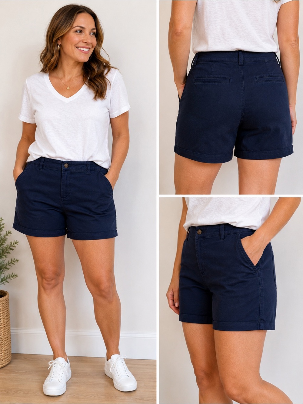 Gloria Vanderbilt Navy Cotton Blend Chino Shorts